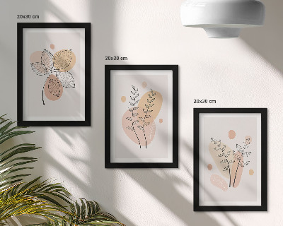 Conjunto de 3 quadros decorativos Desenhos minimalistas de plantas em tons pastel.