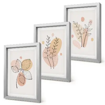 Conjunto de 3 quadros decorativos com desenhos minimalistas de plantas em tons pastel