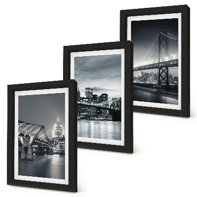 Conjunto de molduras com imagens Pontes e arquitetura urbana em tons de cinza.