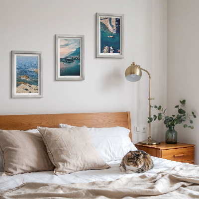 Conjunto de 3 quadros decorativos Vistas para o mar com falésias e portos de montanha