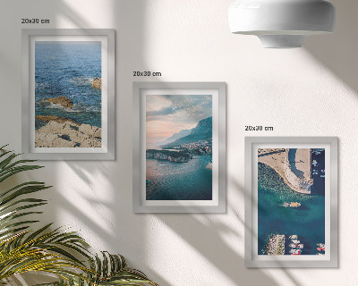 Conjunto de 3 quadros decorativos Vistas para o mar com falésias e portos de montanha