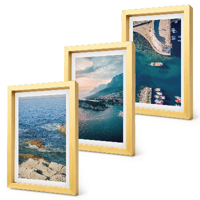 Conjunto de 3 quadros decorativos Vistas para o mar com falésias e portos de montanha