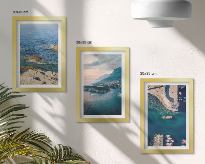 Conjunto de 3 quadros decorativos Vistas para o mar com falésias e portos de montanha
