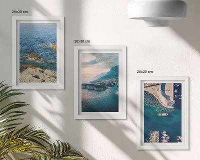 Conjunto de 3 quadros decorativos Vistas para o mar com falésias e portos de montanha