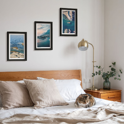 Conjunto de 3 quadros decorativos Vistas para o mar com falésias e portos de montanha
