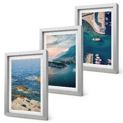 Conjunto de 3 quadros decorativos Vistas para o mar com falésias e portos de montanha