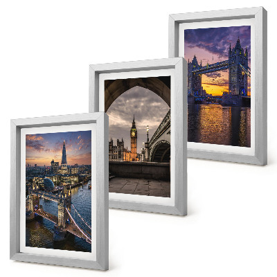 Tríptico com moldura Vistas da cidade com pontes e torres de relógio.