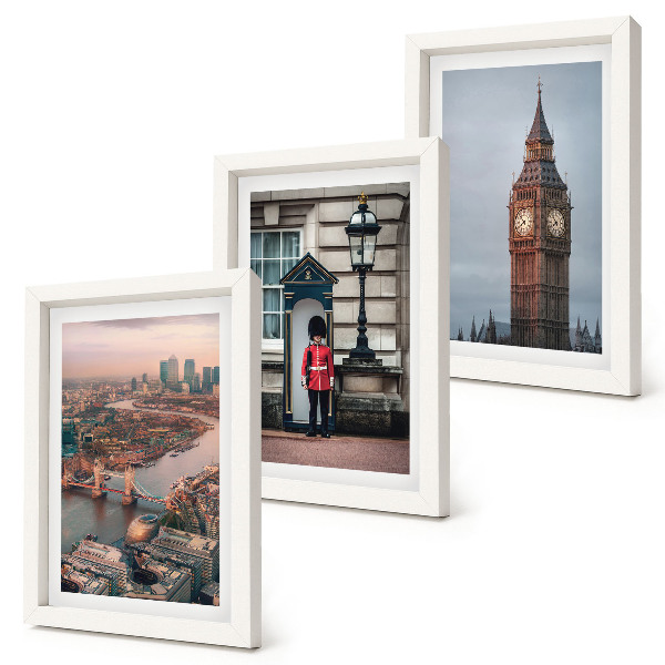 Conjunto de molduras com imagens Vista de Londres com a ponte e o Big Ben ao fundo.