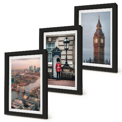 Conjunto de molduras com imagens Vista de Londres com a ponte e o Big Ben ao fundo.