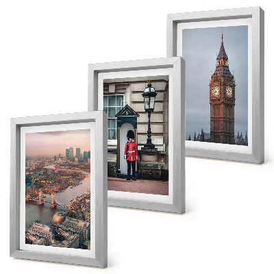 Conjunto de molduras com imagens Vista de Londres com a ponte e o Big Ben ao fundo.
