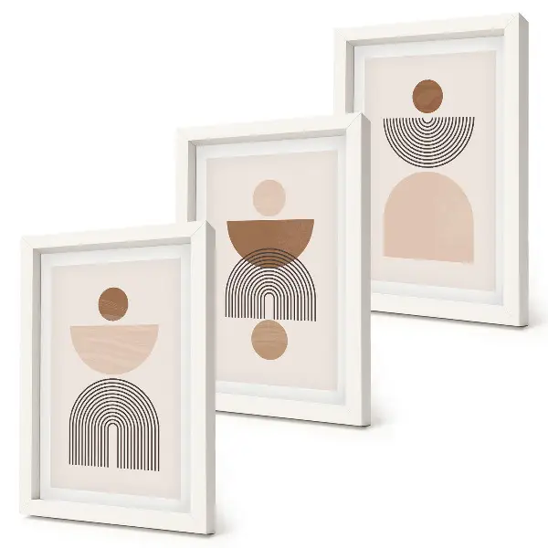 Conjunto de quadros decorativos com formas abstratas em tons de marrom e bege
