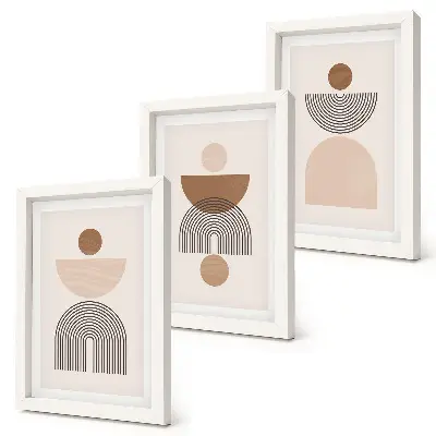 Conjunto de quadros decorativos com formas abstratas em tons de marrom e bege