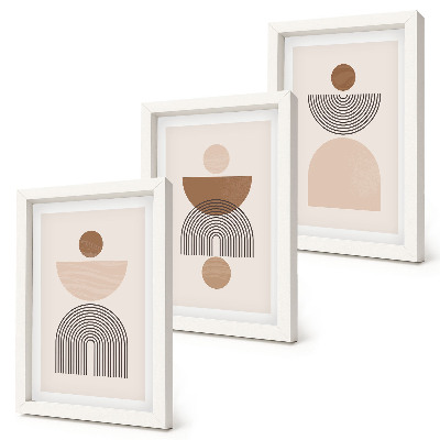 Conjunto de molduras com imagens Formas abstratas em tons de marrom e bege.