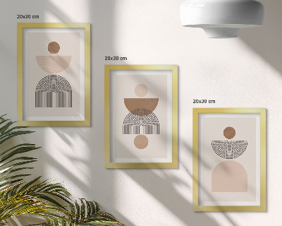 Conjunto de molduras com imagens Formas abstratas em tons de marrom e bege.