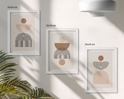 Conjunto de molduras com imagens Formas abstratas em tons de marrom e bege.