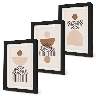 Conjunto de molduras com imagens Formas abstratas em tons de marrom e bege.