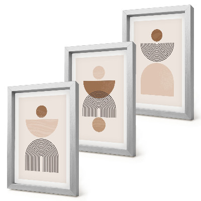 Conjunto de molduras com imagens Formas abstratas em tons de marrom e bege.