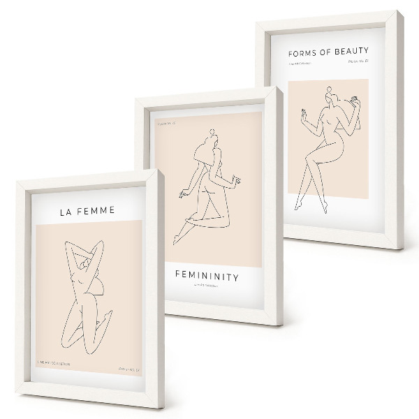 Tríptico com moldura Silhuetas lineares de mulheres em pôsteres minimalistas.