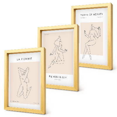 Tríptico com moldura Silhuetas lineares de mulheres em pôsteres minimalistas.