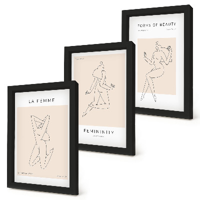 Tríptico com moldura Silhuetas lineares de mulheres em pôsteres minimalistas.