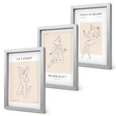 Tríptico com moldura de silhuetas lineares pôsteres minimalistas de mulheres