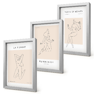 Tríptico com moldura Silhuetas lineares de mulheres em pôsteres minimalistas.