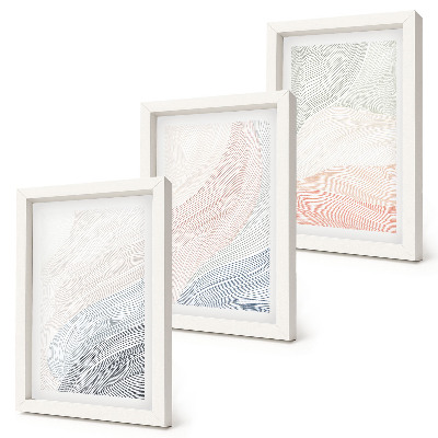 Conjunto de 3 quadros decorativos Pintura abstrata de ondas em papelão em tons pastel.