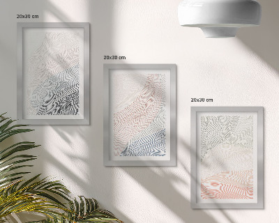 Conjunto de 3 quadros decorativos Pintura abstrata de ondas em papelão em tons pastel.