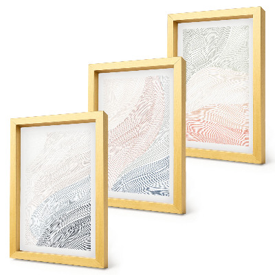 Conjunto de 3 quadros decorativos Pintura abstrata de ondas em papelão em tons pastel.