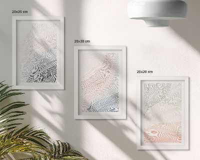 Conjunto de 3 quadros decorativos Pintura abstrata de ondas em papelão em tons pastel.