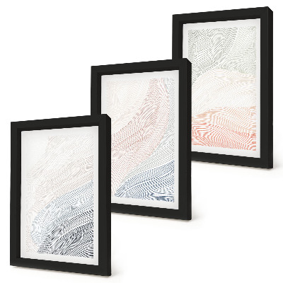 Conjunto de 3 quadros decorativos Pintura abstrata de ondas em papelão em tons pastel.