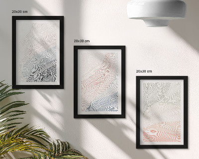 Conjunto de 3 quadros decorativos Pintura abstrata de ondas em papelão em tons pastel.