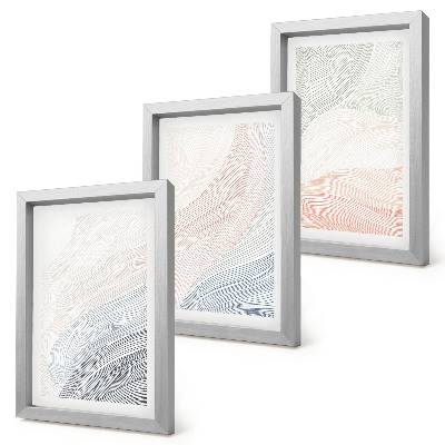 Conjunto de 3 quadros decorativos Pintura abstrata de ondas em papelão em tons pastel.