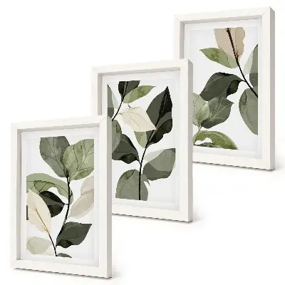 Tríptico com moldura folhas de plantas delicadas em estilo boho