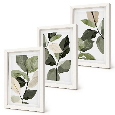 Tríptico com moldura Folhas de plantas delicadas pintadas em estilo boho