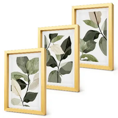 Tríptico com moldura folhas de plantas delicadas em estilo boho