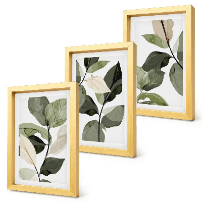 Tríptico com moldura Folhas de plantas delicadas pintadas em estilo boho