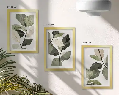 Tríptico com moldura folhas de plantas delicadas em estilo boho