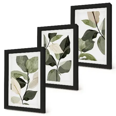 Tríptico com moldura folhas de plantas delicadas em estilo boho