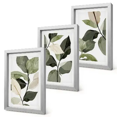 Tríptico com moldura folhas de plantas delicadas em estilo boho