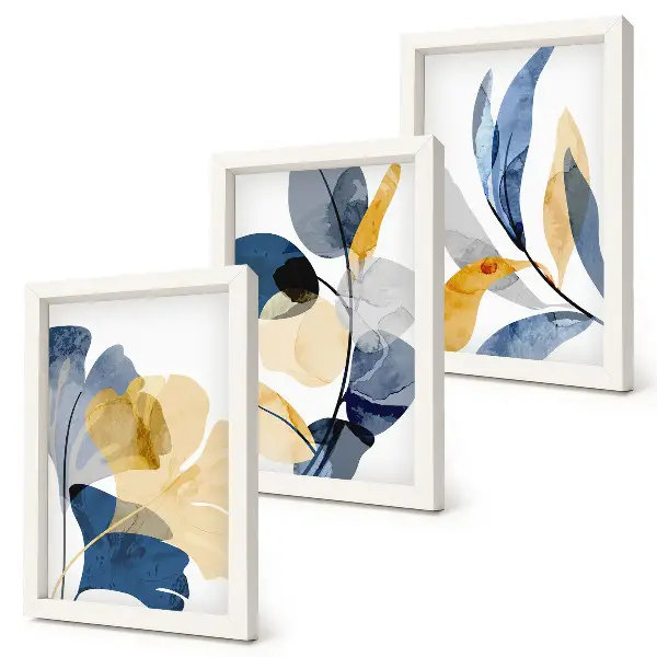 Conjunto de 3 quadros decorativos com motivos vegetais em estilo aquarela