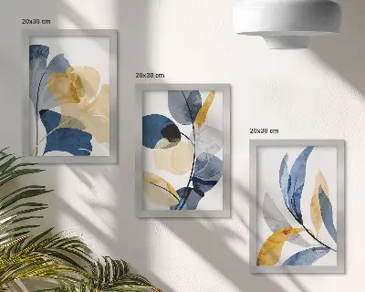 Conjunto de 3 quadros decorativos com motivos vegetais em estilo aquarela
