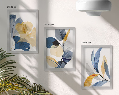 Conjunto de 3 quadros decorativos Motivos vegetais em estilo aquarela