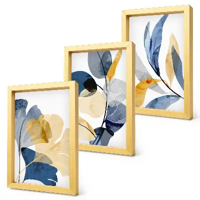Conjunto de 3 quadros decorativos com motivos vegetais em estilo aquarela