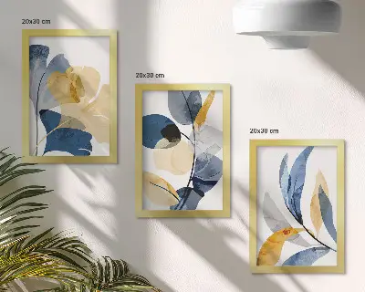 Conjunto de 3 quadros decorativos com motivos vegetais em estilo aquarela