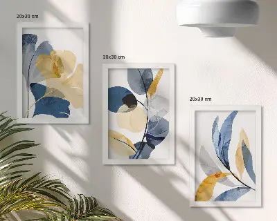 Conjunto de 3 quadros decorativos com motivos vegetais em estilo aquarela