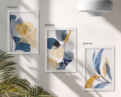 Conjunto de 3 quadros decorativos Motivos vegetais em estilo aquarela