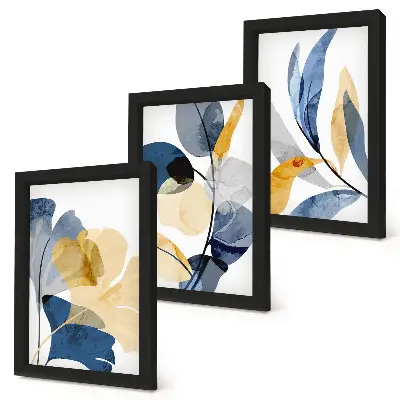 Conjunto de 3 quadros decorativos com motivos vegetais em estilo aquarela