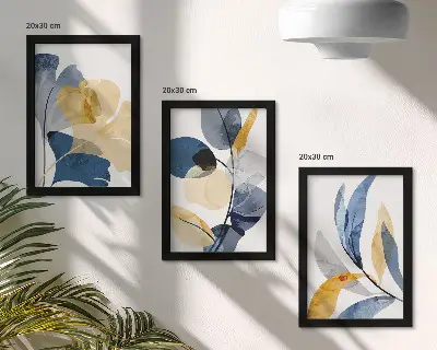 Conjunto de 3 quadros decorativos com motivos vegetais em estilo aquarela