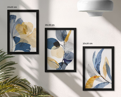 Conjunto de 3 quadros decorativos Motivos vegetais em estilo aquarela